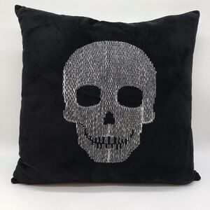 Skeleton Skull & Coffins Square Throw Pillow Plush Black White Gothic Decor 15"